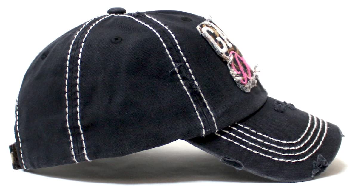 Women's Ballcap Game Day Leopard Print Patch Embroidery Monogram Hat, Black