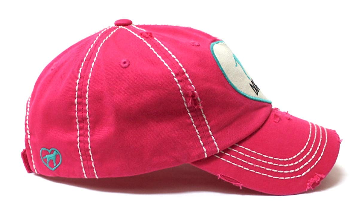 Women's Love Pink Cap Dog MOM Heart Patch Embroidery, Pink - Caps 'N Vintage 