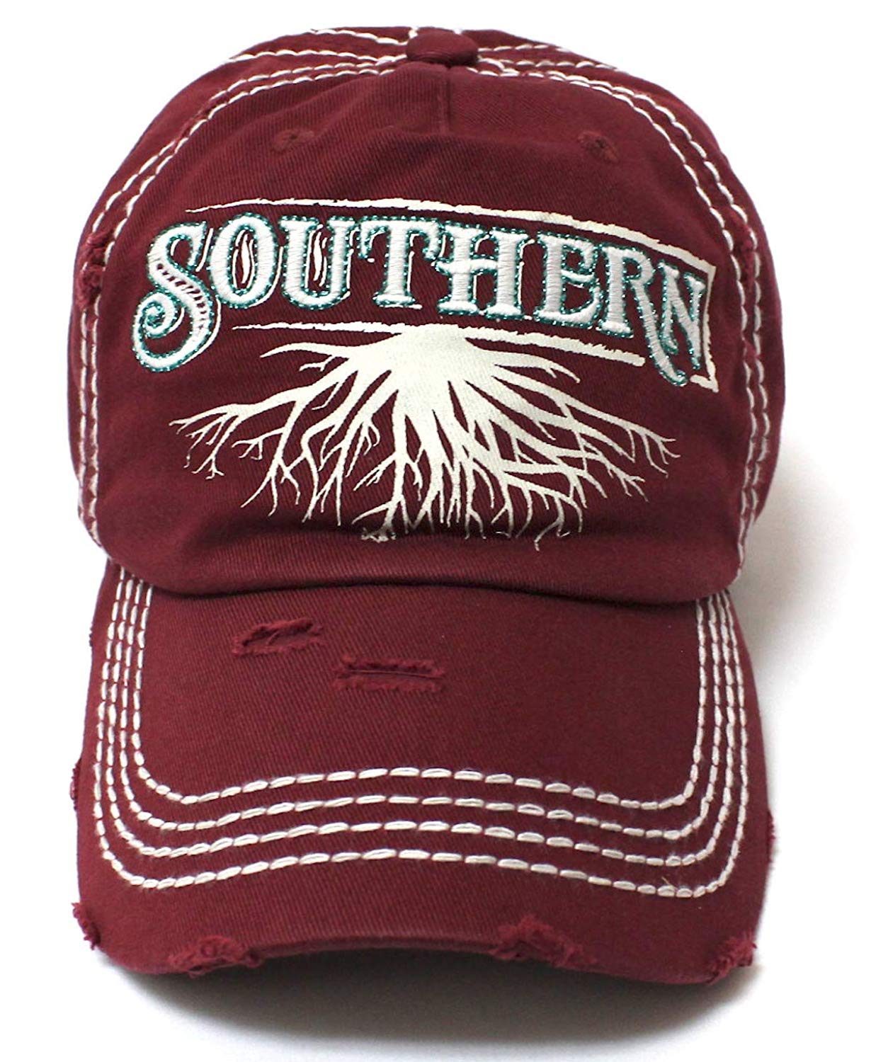 Wine Burgundy Southern Roots Sparkle Monogram Cap - Caps 'N Vintage 