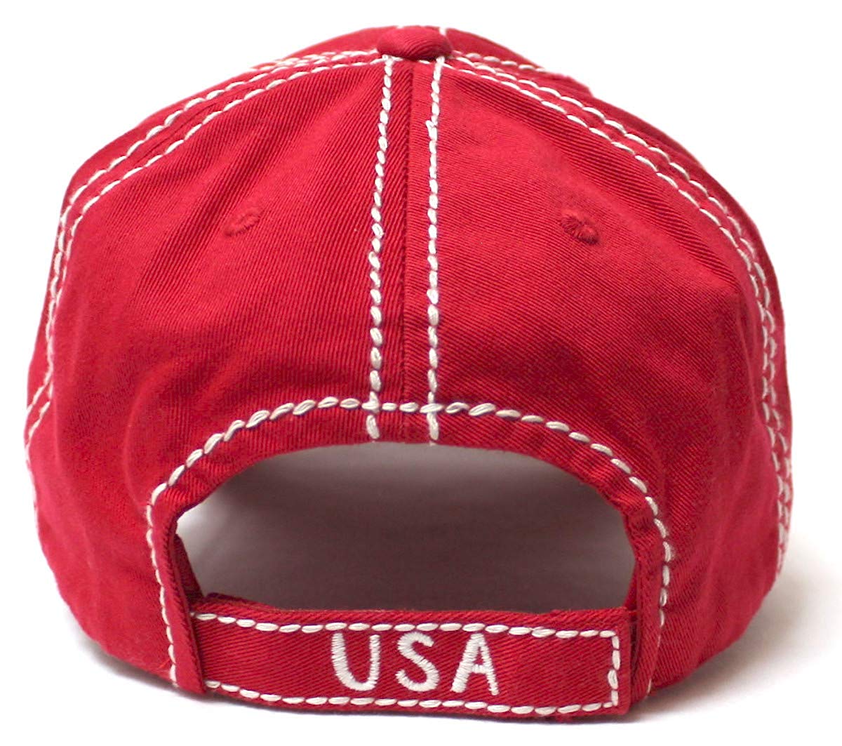CAPS 'N VINTAGE July 4 Celebratory USA Flag Patch God Bless America Embroidery Ballcap, Ruby Red - Caps 'N Vintage 
