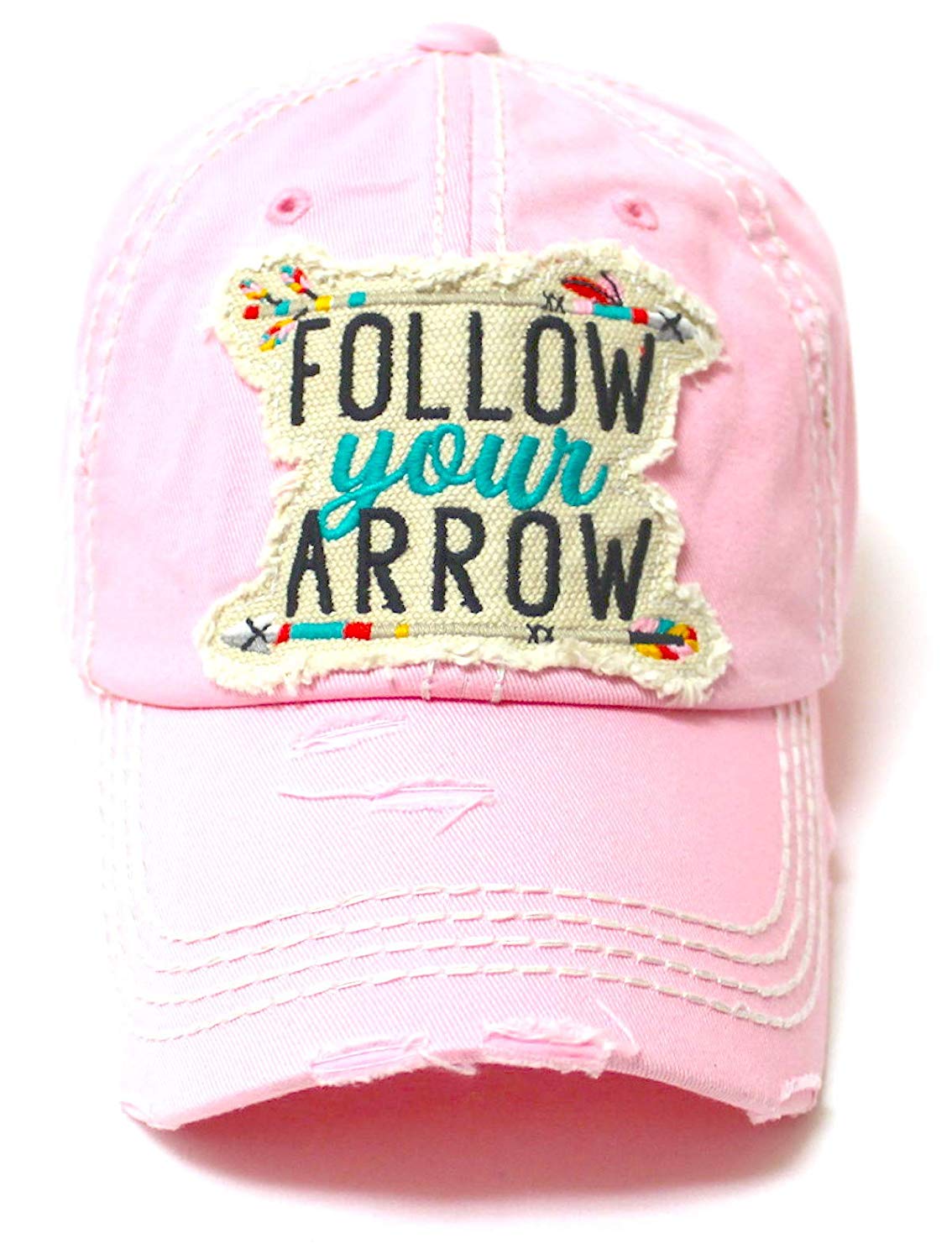 Camping Ballcap Follow Your Arrow Patch Embroidery Adjustable Baseball Hat, Princess Pink - Caps 'N Vintage 