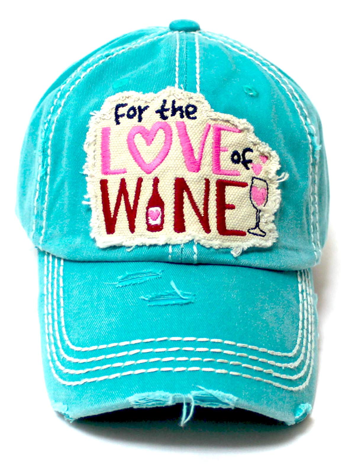 Women's Baseball Cap for The Love of Wine Patch Embroidery Hearts & Bubbles Monogram Hat, California Blue - Caps 'N Vintage 