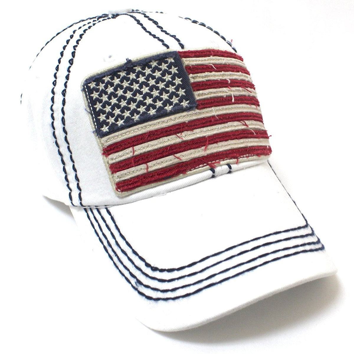 New! White Oversized USA Flag Patch Embroidery Ballcap - Caps 'N Vintage 
