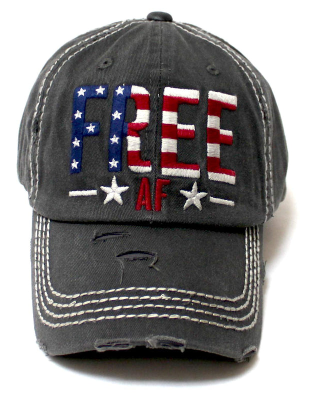 Women's Baseball Cap Stars Stripes Free AF American Flag Monogram Hat, Vintage Black - Caps 'N Vintage 