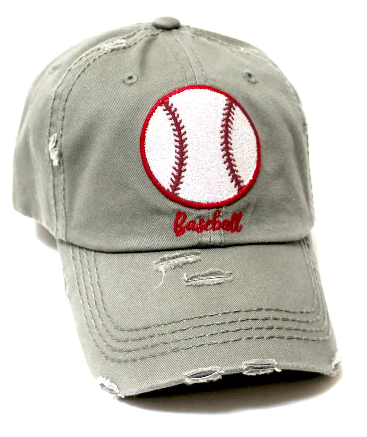 Distressed Baseball Hat Sparkle Ball Embroidery Baseball Monogram Vintage Hat, Moss Grey - Caps 'N Vintage 