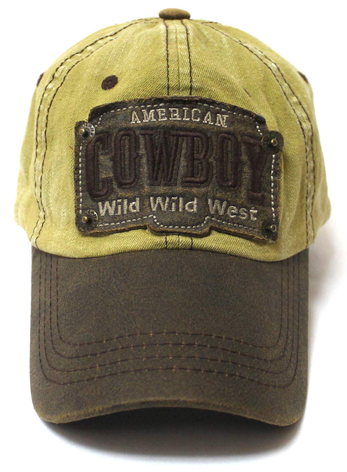 Classic Ballcap American Cowboy Wild Wild West Patch Embroidery Vintage Hat, Raw Tan - Caps 'N Vintage 