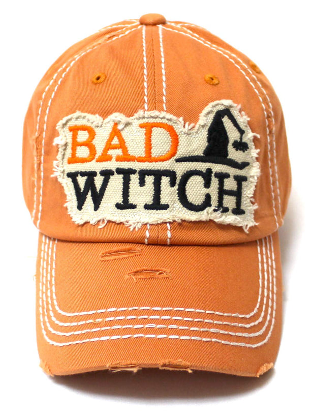 Women's Vintage Baseball Cap Bad Witch Halloween Spirit Patch Embroidery Hat, Pumpkin Spice Latte