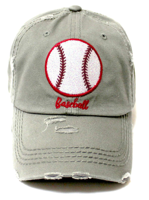 Distressed Baseball Hat Sparkle Ball Embroidery Baseball Monogram Vintage Hat, Moss Grey - Caps 'N Vintage 