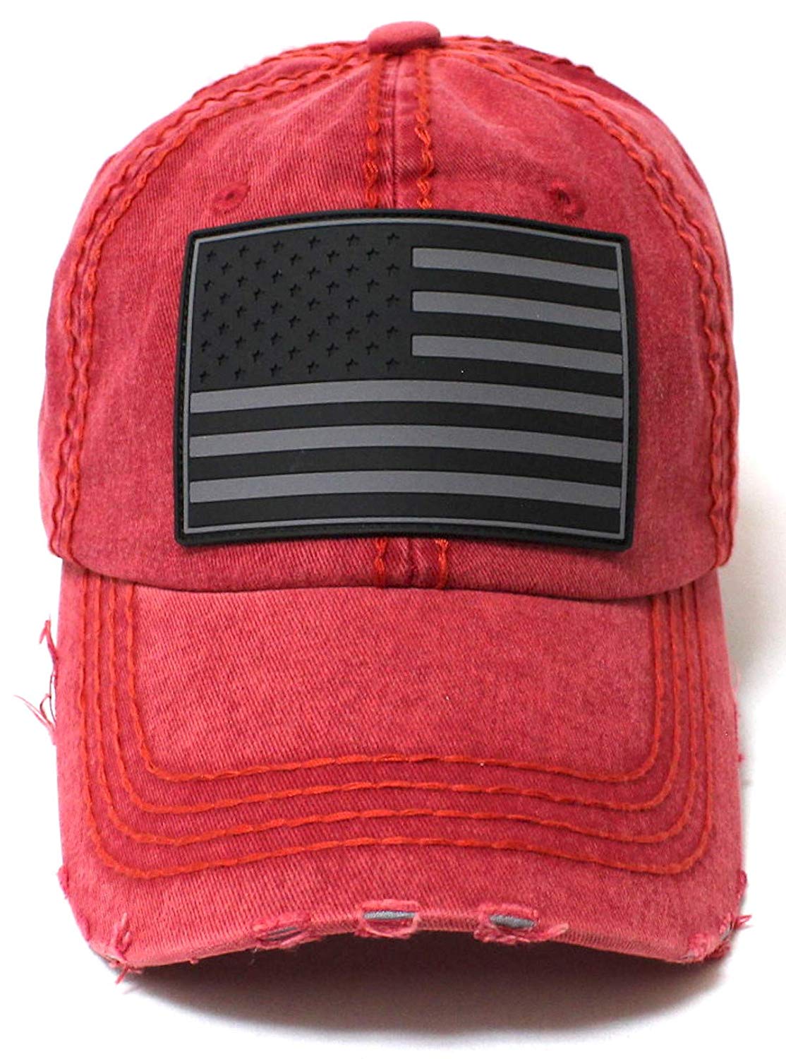 CAPS 'N VINTAGE Washed Red/Black American Flag Adjustable Baseball Hat - Caps 'N Vintage 