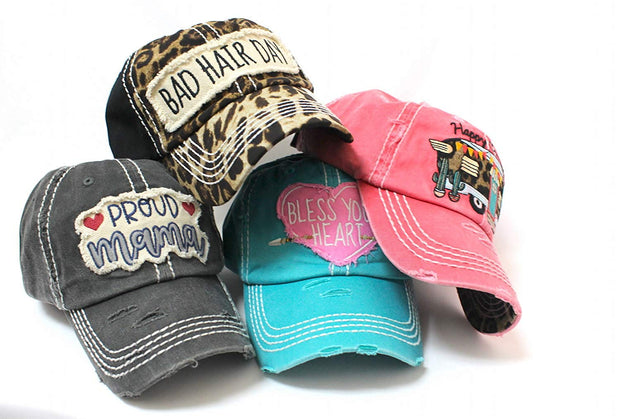 Women's Vintage Black"PROUD mama" Patch Embroidery Hat Accessory - Caps 'N Vintage 