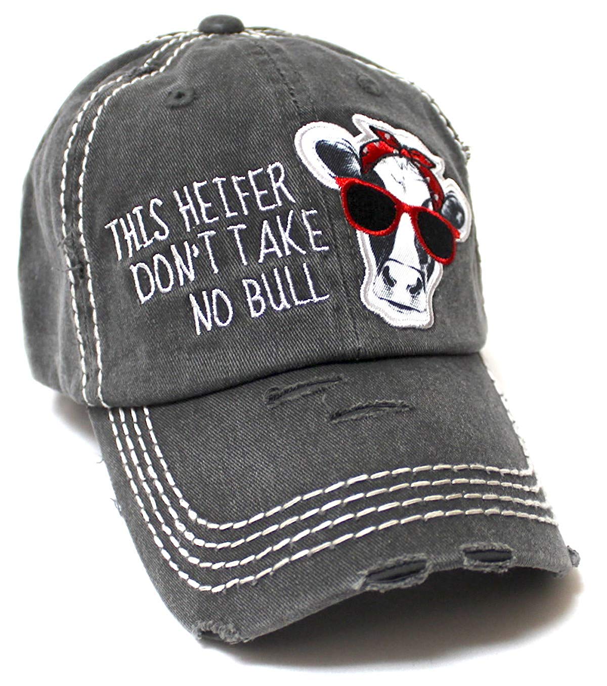 Country Humor Cap This Heifer Don't TAKE NO Bull Red Western Bandana Cow Patch Baseball Hat, Blk - Caps 'N Vintage 