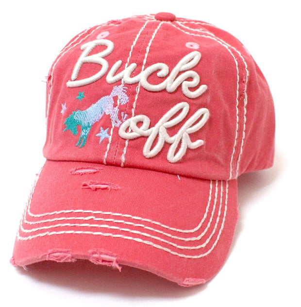 Rose Pink Buck Off Wild Horse Embroidery Baseball Cap - Caps 'N Vintage 