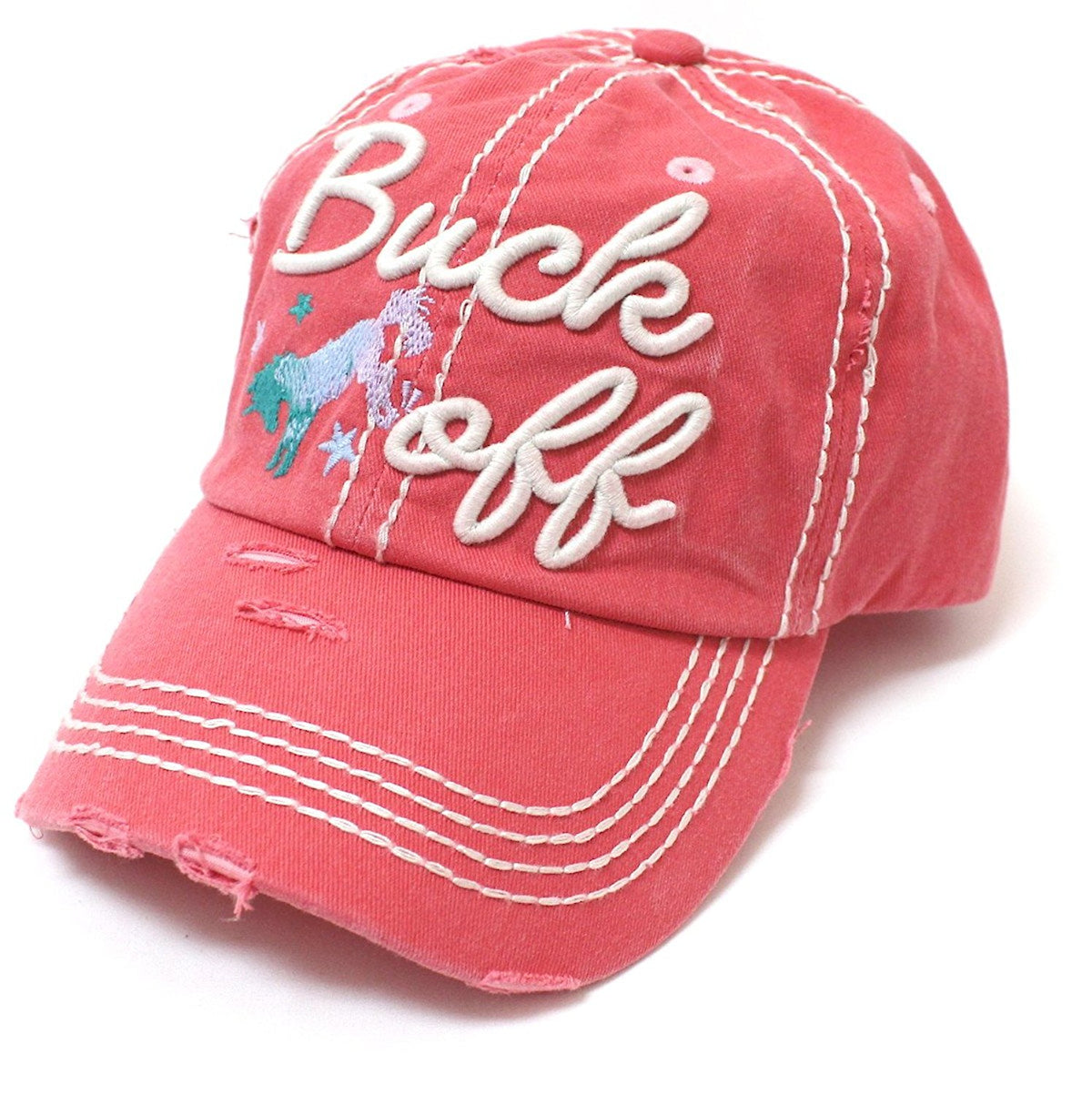 Rose Pink Buck Off Wild Horse Embroidery Baseball Cap - Caps 'N Vintage 