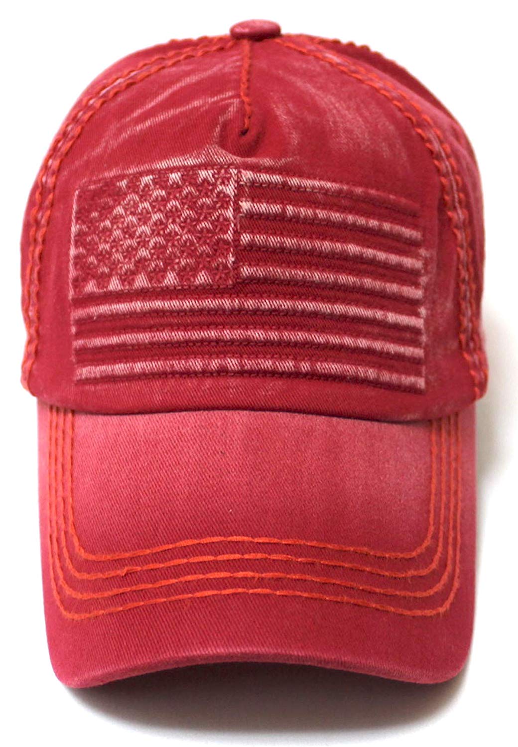 Classic Low Profile USA Flag Embroidery Ball Cap, Washed Vintage Red - Caps 'N Vintage 