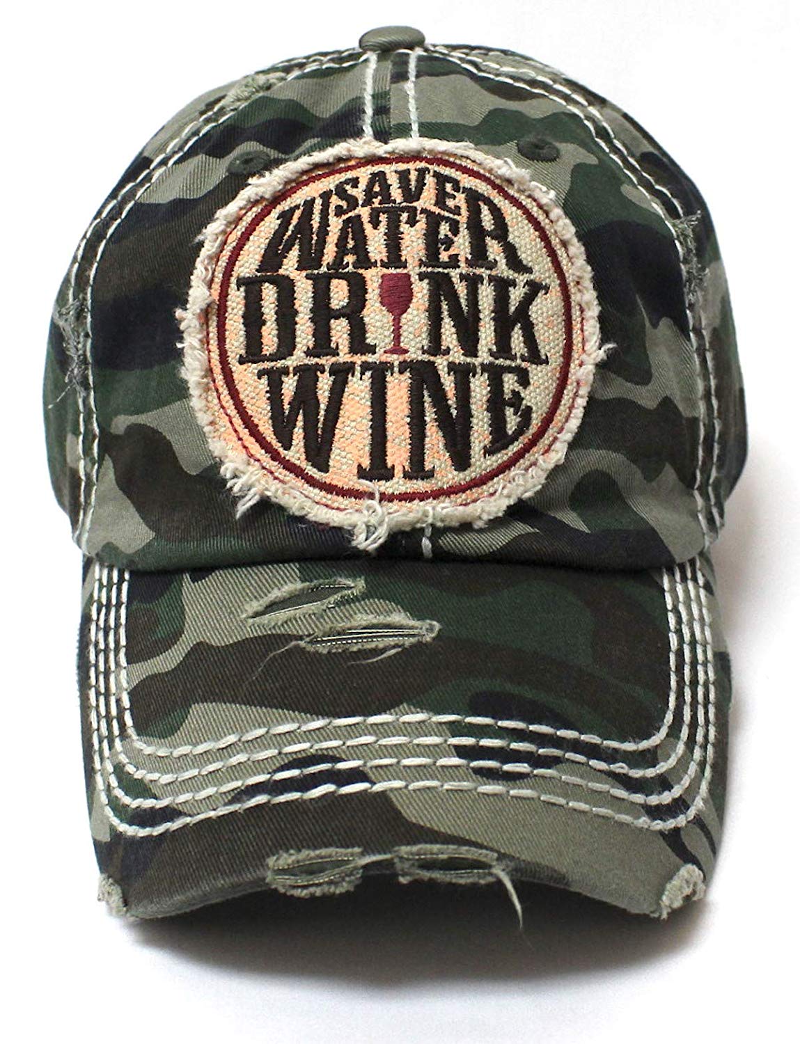 CAPS 'N VINTAGE Women's Patch Embroidery Baseball Cap Save Water Drink Wine - Caps 'N Vintage 