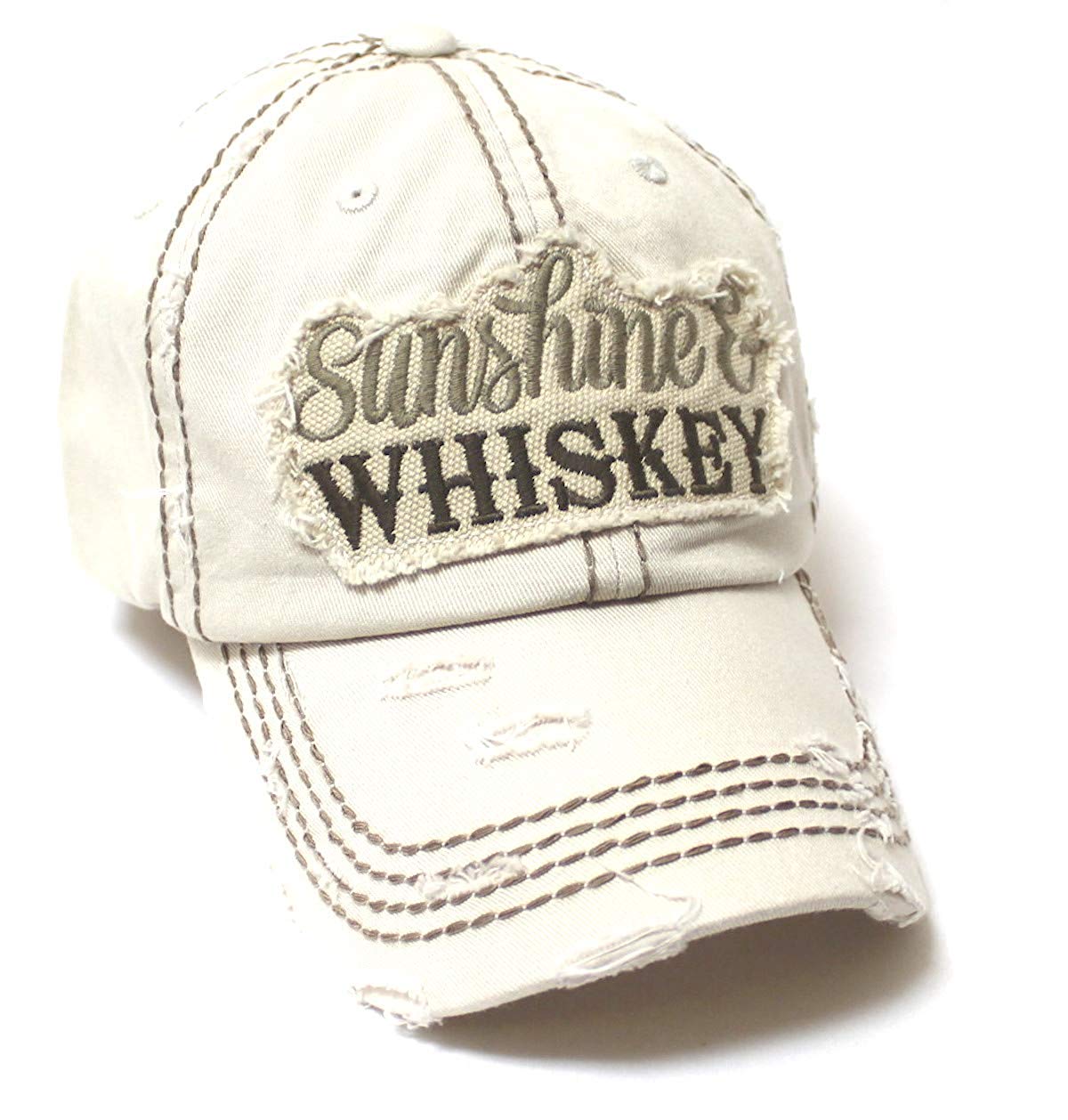 CAPS 'N VINTAGE Women's Accessory Ballcap Sunshine & Whiskey Patch Embroidery Baseball Hat, Stone - Caps 'N Vintage 