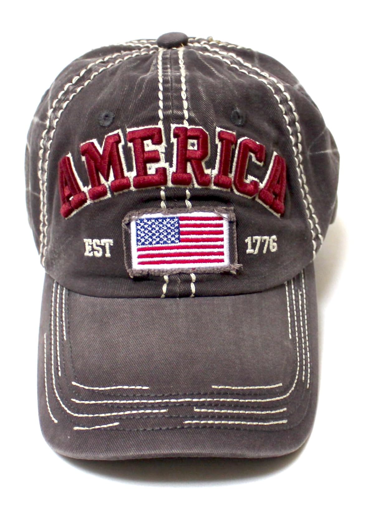 Unisex Vintage America EST. 1776 Flag Embroidery Baseball Hat, Charcoal Grey