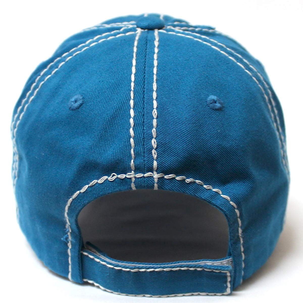 Women's Floral Cow Skull Patch Embroidery Vintage Baseball Hat, Teal Blue - Caps 'N Vintage 