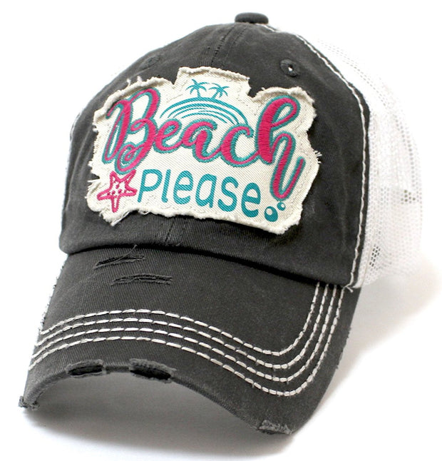 CAPS 'N VINTAGE Women's Beach Please Patch Embroidery Mesh Back Baseball Hat-Blk - Caps 'N Vintage 