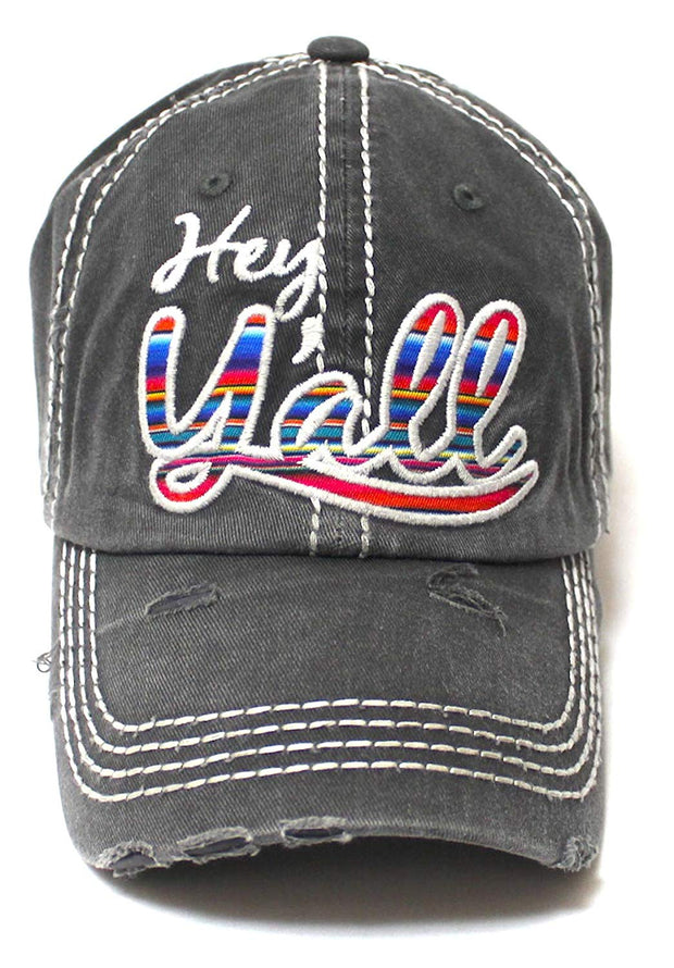 Hey Y'all Serape Monogram Embroidery Adjustable Hat, Vintage Black - Caps 'N Vintage 