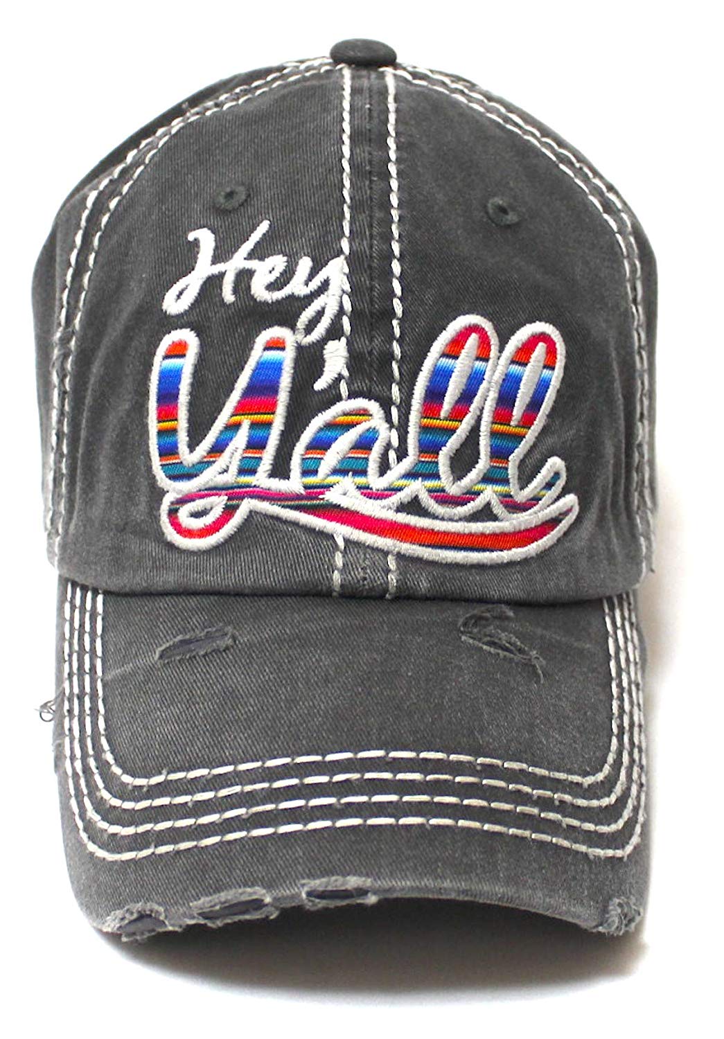 Hey Y'all Serape Monogram Embroidery Adjustable Hat, Vintage Black - Caps 'N Vintage 