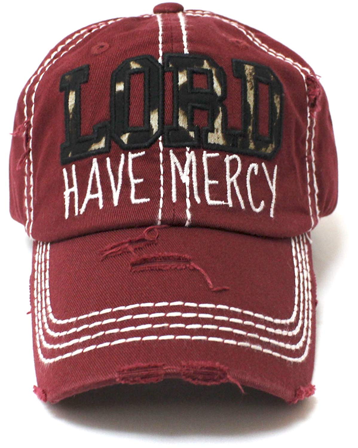 CAPS 'N VINTAGE Burgundy Lord Have Mercy Leopard Baseball Hat - Caps 'N Vintage 