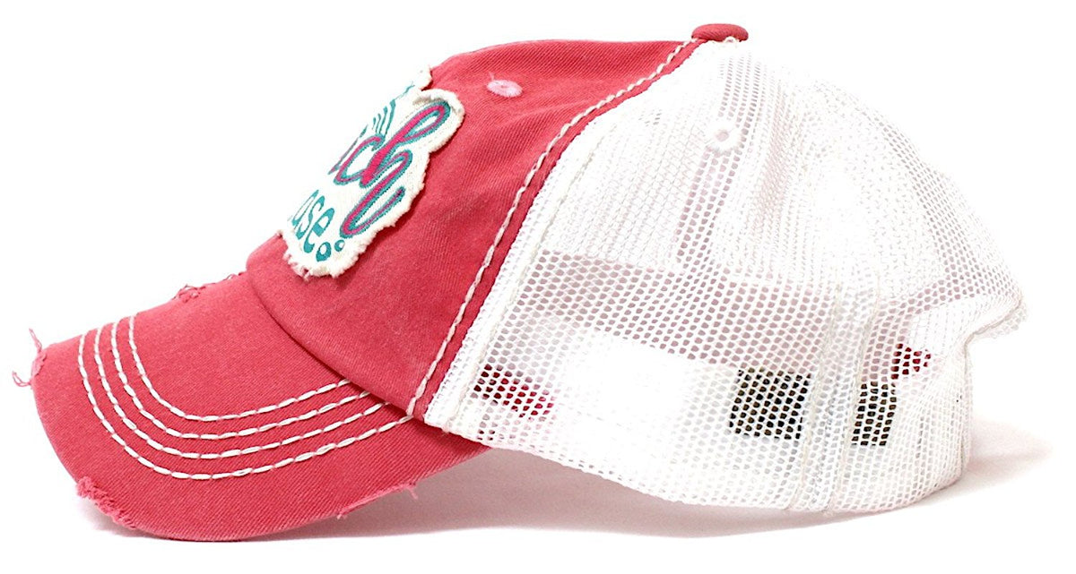 CAPS 'N VINTAGE Women's Beach Please Patch Embroidery Mesh Back Baseball Hat-Pink - Caps 'N Vintage 