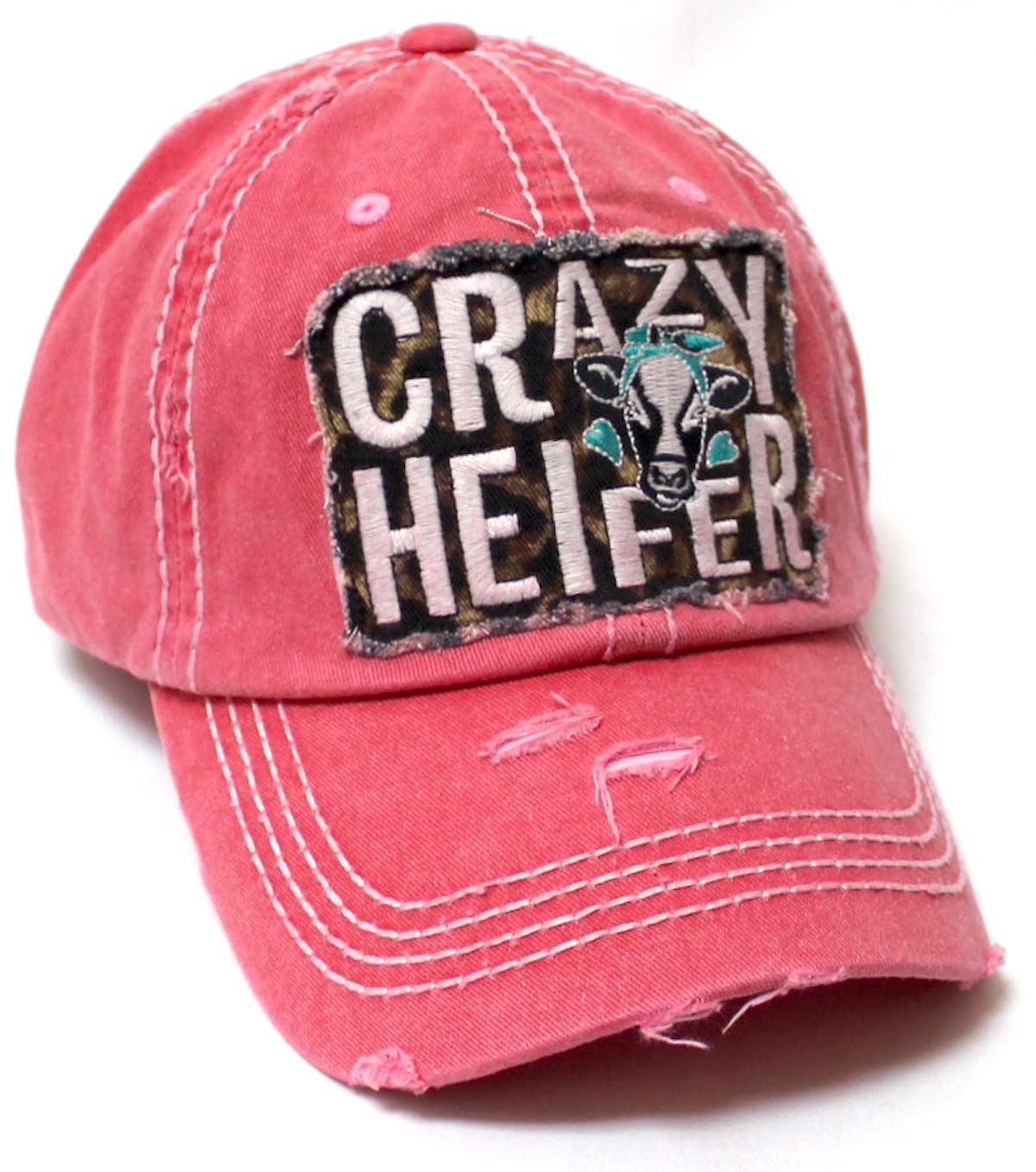 CAPS 'N VINTAGE Women's Leopard Crazy Heifer Patch Embroidery Monogram Hat