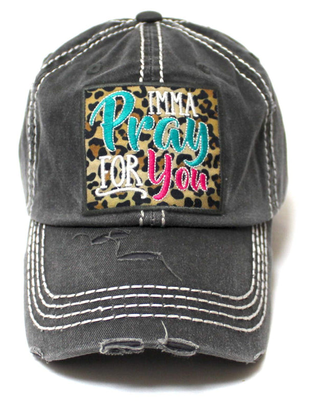Women's Christian Themed Imma Pray for You Leopard Monogram Patch Embroidery Baseball Hat, Vintage Black - Caps 'N Vintage 