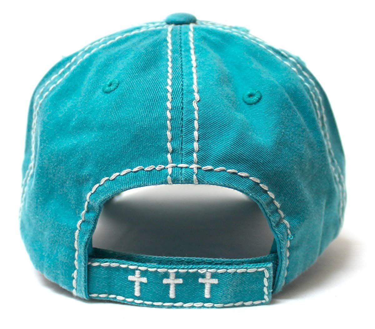 Women's Ballcap Why Y'all Tryin' to Test The Jesus in Me? Christian Patch Embroidery Vintage Hat, Jewel Turquoise - Caps 'N Vintage 