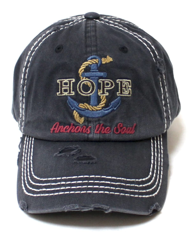 Unisex Monogram Cap Hope Anchors The Soul Sailing Anchor & Rope Patch Embroidery Distressed Hat