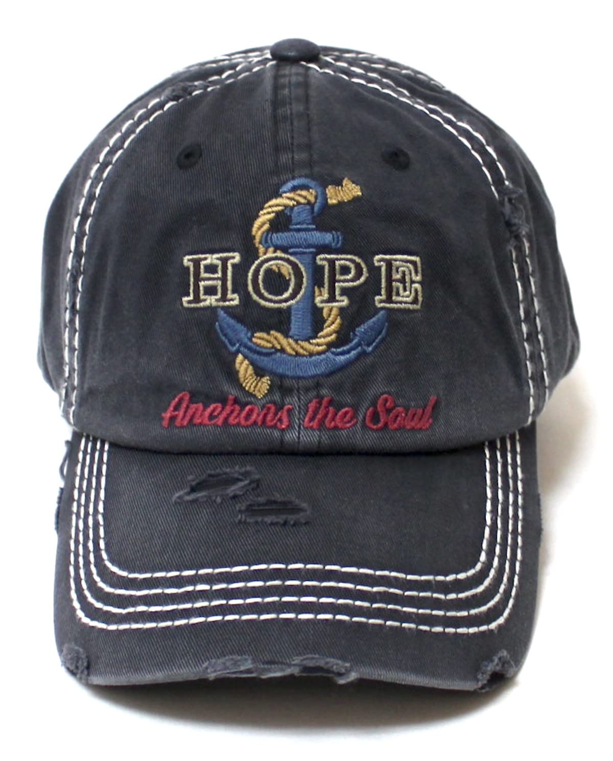Unisex Monogram Cap Hope Anchors The Soul Sailing Anchor & Rope Patch Embroidery Distressed Hat - Caps 'N Vintage 