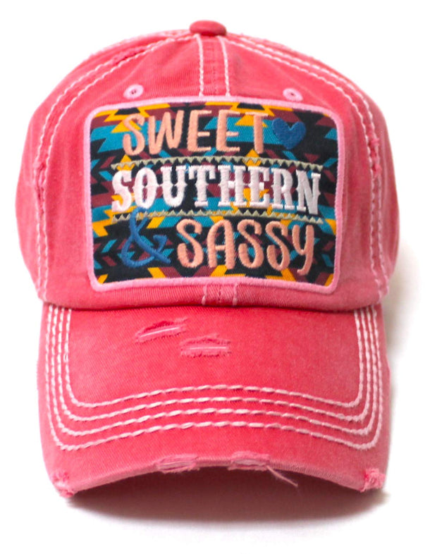 Women's Baseball Cap Sweet, Southern & Sassy Tribal Aztec Pattern Patch Embroidery Monogram Hat, Pretty in Pink