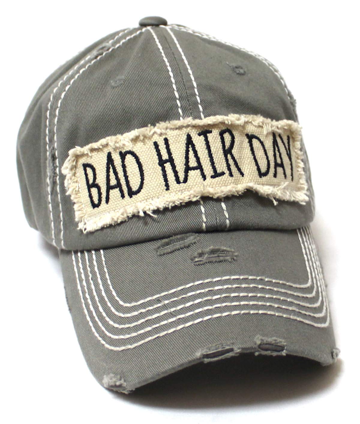 CAPS 'N VINTAGE Women's Ballcap Bad Hair Day Patch Embroidery Baseball Hat, Moss Grey
