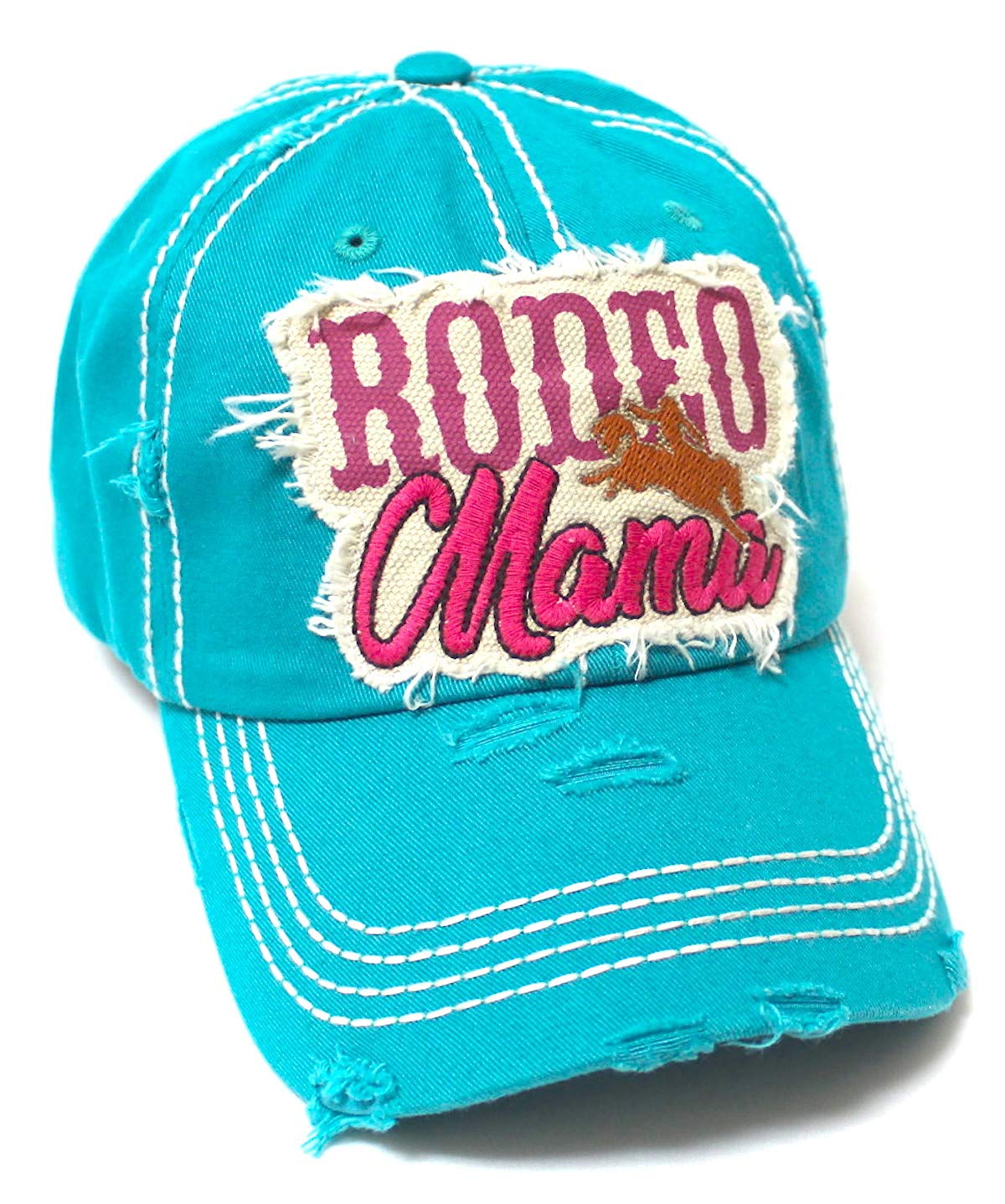 Classic Country Western Ballcap Rodeo Mama Monogram Patch Embroidery Adjustable Baseball Hat, Turquoise - Caps 'N Vintage 
