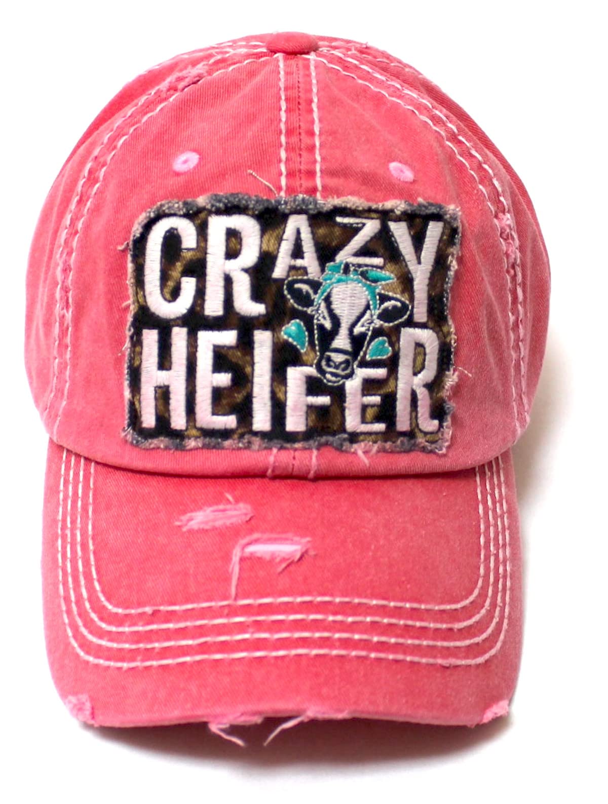 CAPS 'N VINTAGE Women's Leopard Crazy Heifer Patch Embroidery Monogram Hat