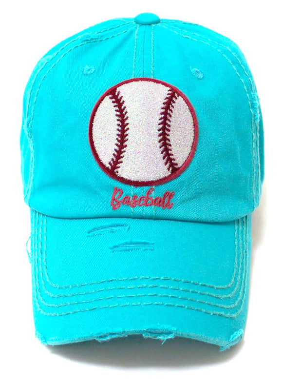 Distressed Baseball Hat Sparkle Ball Embroidery Baseball Monogram Vintage Hat, California Beach Blue - Caps 'N Vintage 