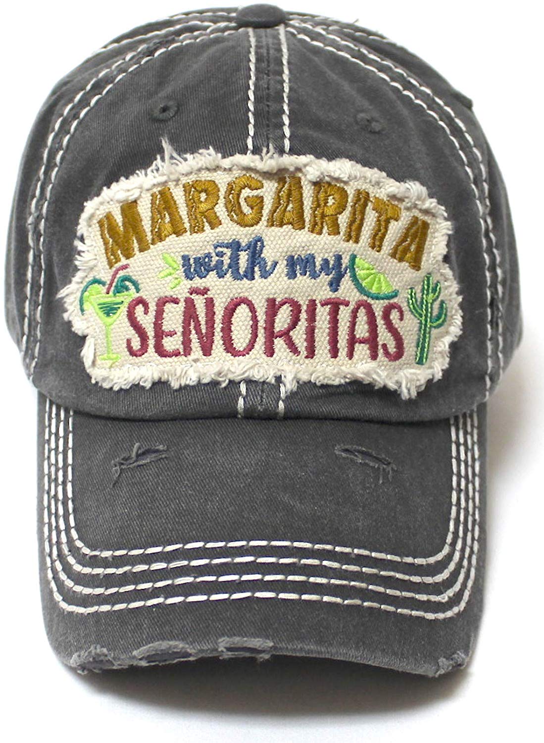 Women's Ballcap Margarita with My Senoritas Beach Themed Patch Embroidery Hat, Vintage Black - Caps 'N Vintage 