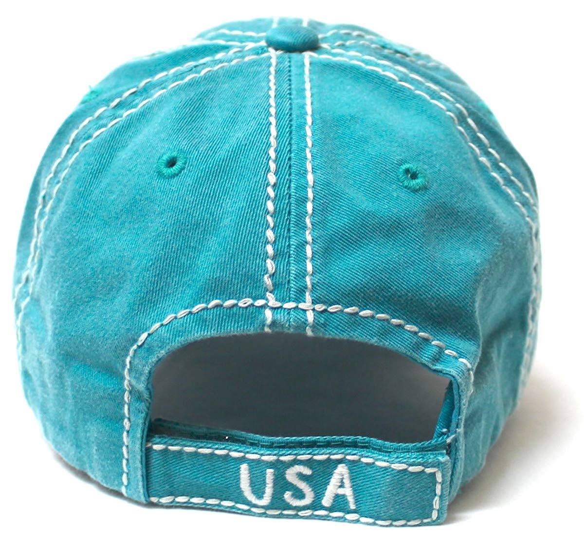 July 4 Celebratory USA Flag Patch God Bless America Embroidery Ballcap, Turquoise - Caps 'N Vintage 