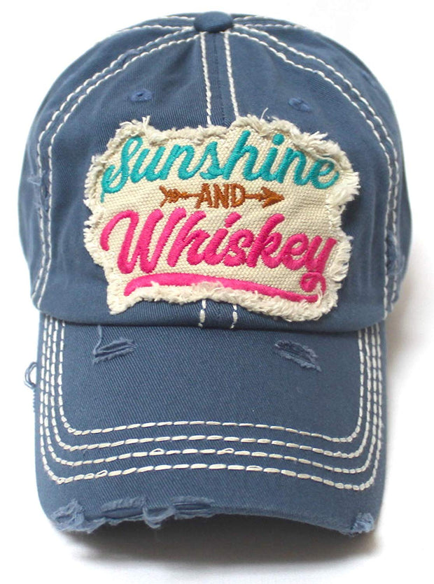 Women's Ballcap Sunshine and Whiskey Tribal Arrow Patch Embroidery Hat, Teal Blue - Caps 'N Vintage 
