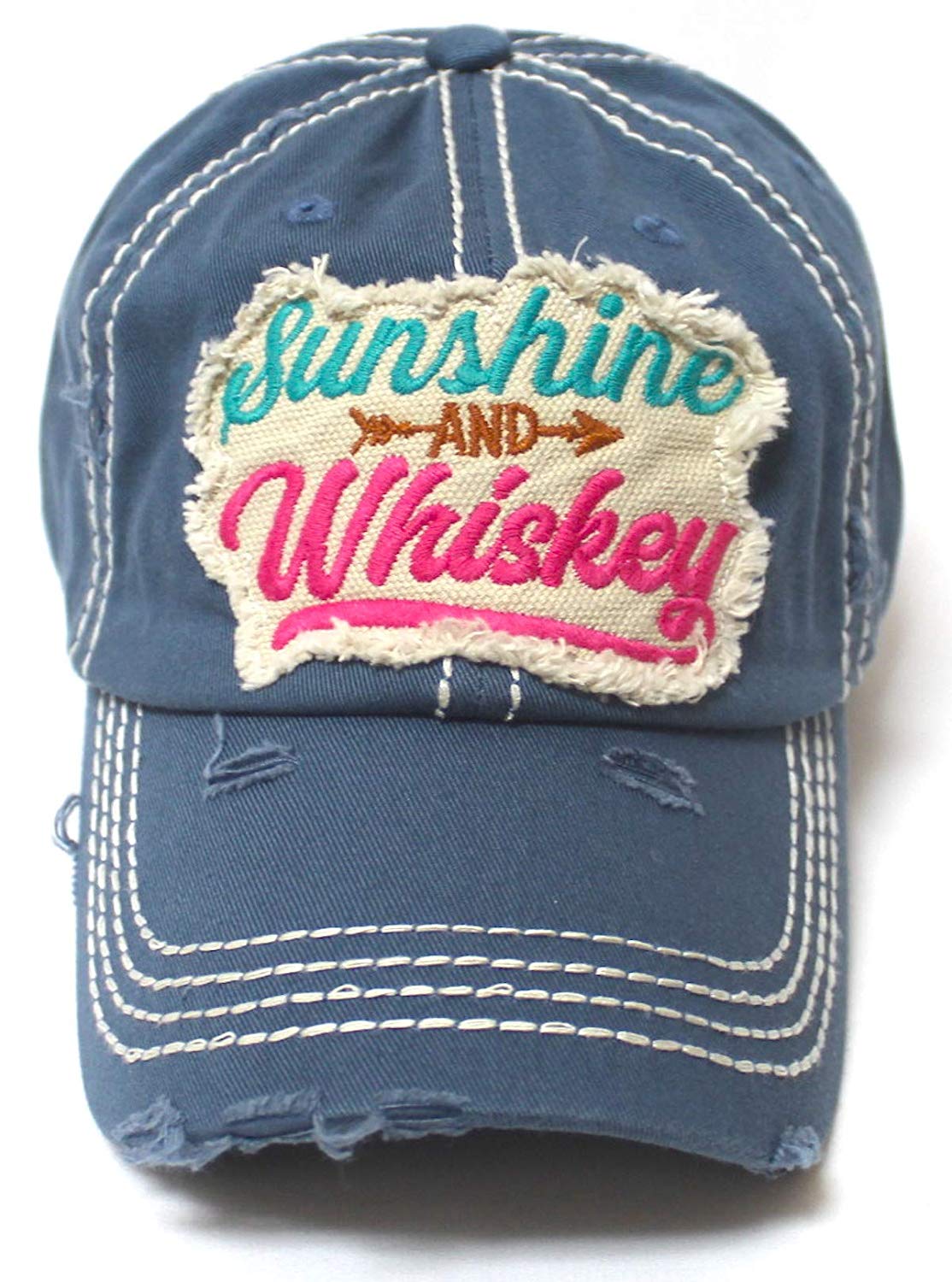 Women's Ballcap Sunshine and Whiskey Tribal Arrow Patch Embroidery Hat, Teal Blue - Caps 'N Vintage 