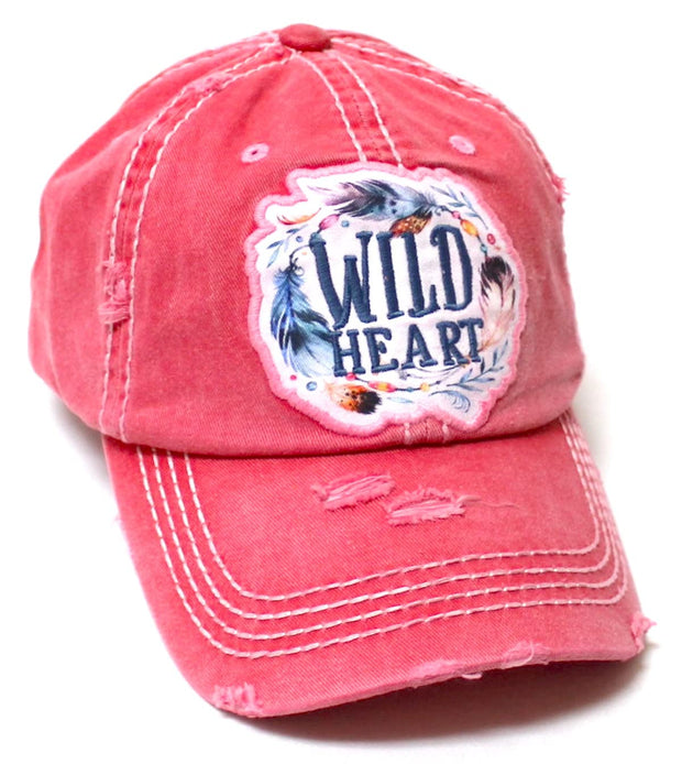 CAPS 'N VINTAGE Unisex Monogram Cap Wild Heart Dreamcatcher, Feathers Patch Embroidery Distressed Hat