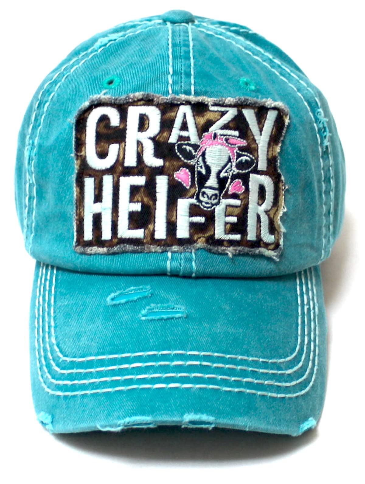 CAPS 'N VINTAGE Women's Leopard Crazy Heifer Patch Embroidery Monogram Hat