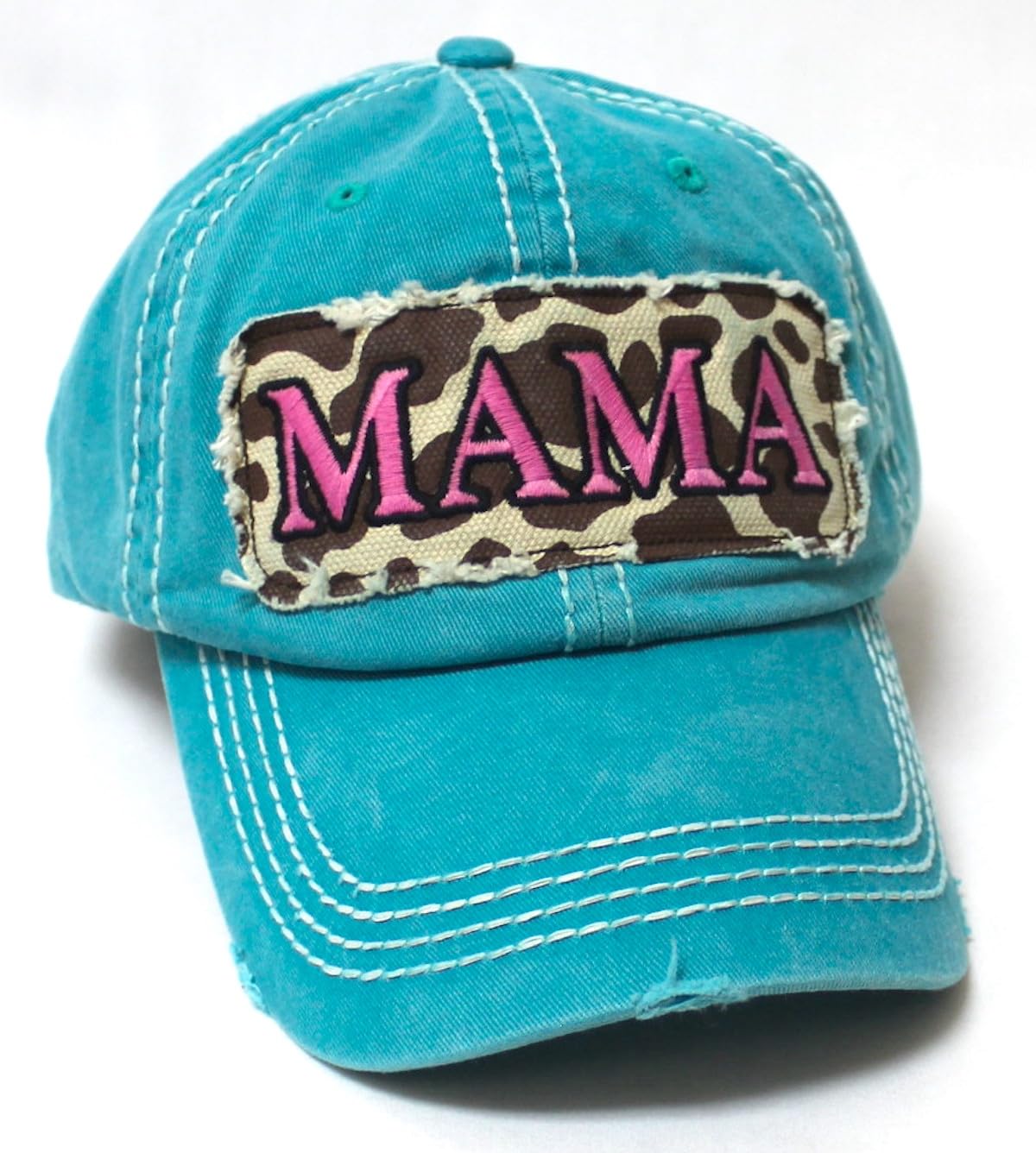 CAPS 'N VINTAGE Distressed Baseball Cap Mama Cowgirl Print Patch Embroidery Monogram Hat