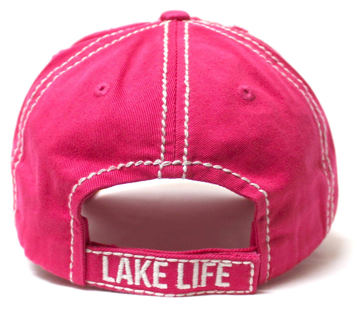 Women's Vintage Beach Cap Lake Life Embellished Boat Paddles Monogram Embroidery Hat, Hot Pink - Caps 'N Vintage 
