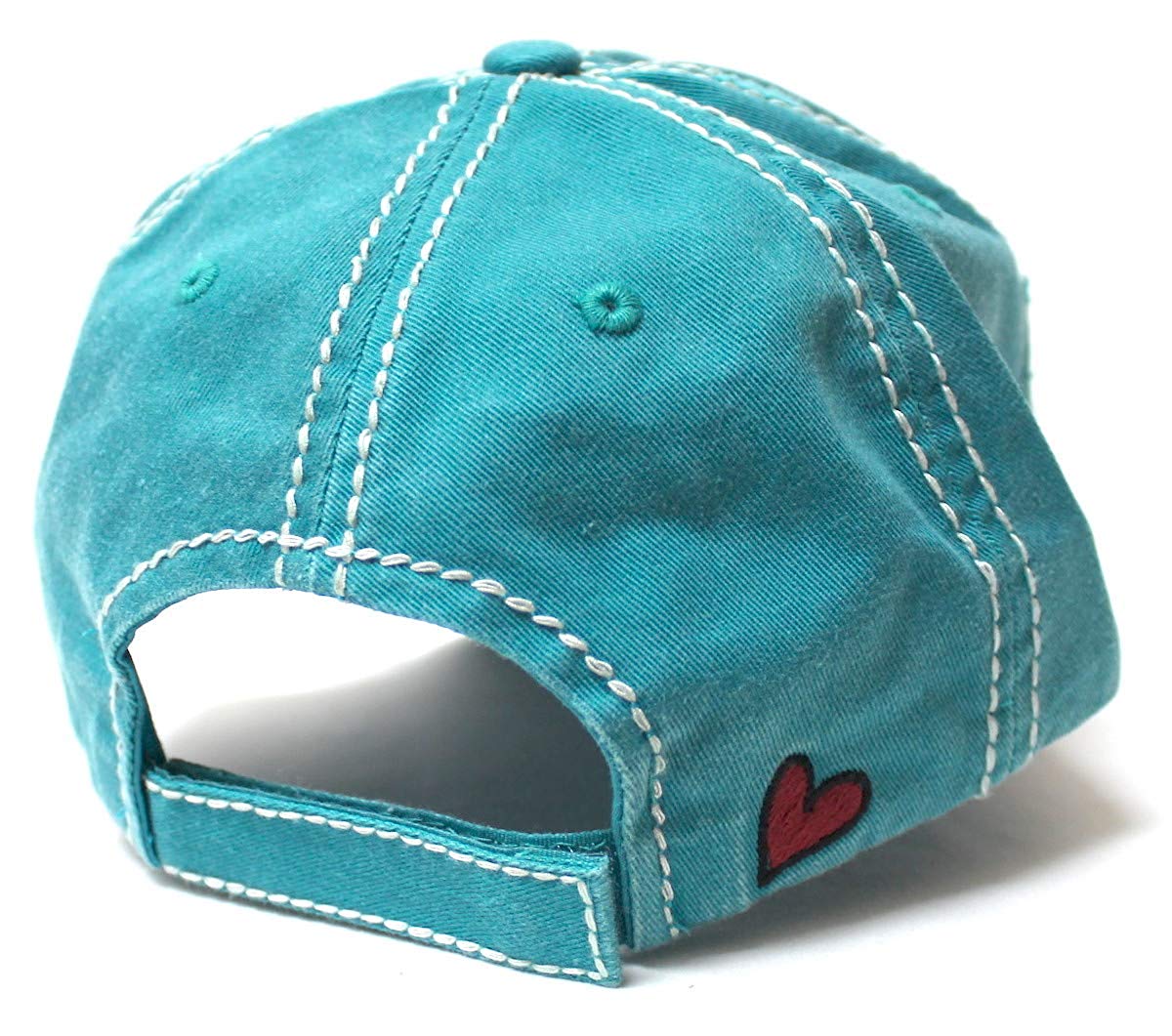 Women's Ballcap Bless Your Heart Monogram Patch Embroidery Hat w/Heart Shape Decoration, Turquoise - Caps 'N Vintage 