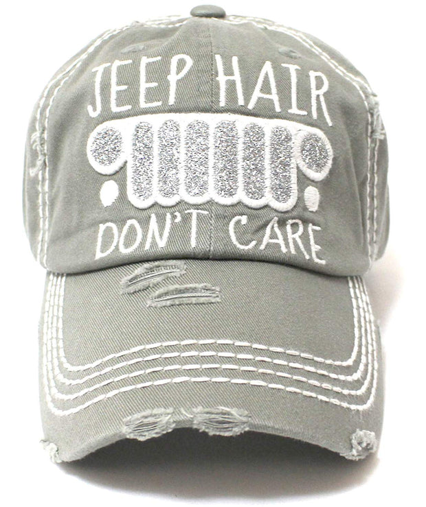 Silver Mist Grey Jeep Hair Don't Care Glitter Monogram Cap - Caps 'N Vintage 