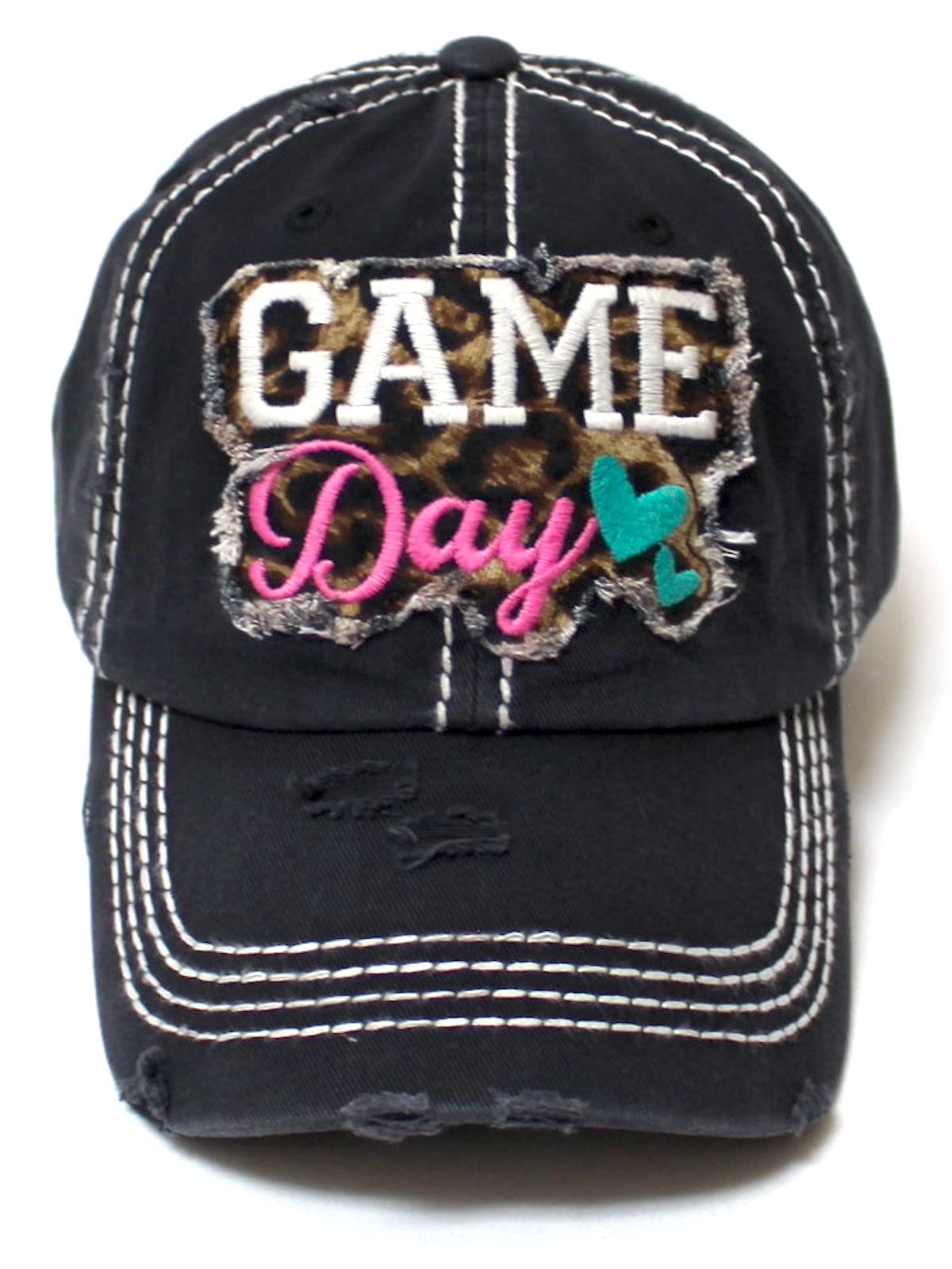 Women's Ballcap Game Day Leopard Print Patch Embroidery Monogram Hat, Black - Caps 'N Vintage 