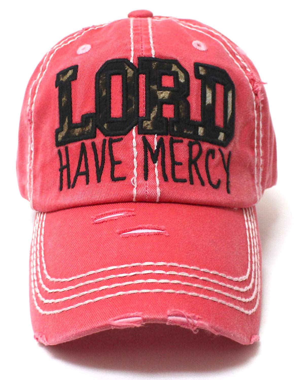 CAPS 'N VINTAGE Coral Rose Lord Have Mercy Leopard Baseball Hat - Caps 'N Vintage 