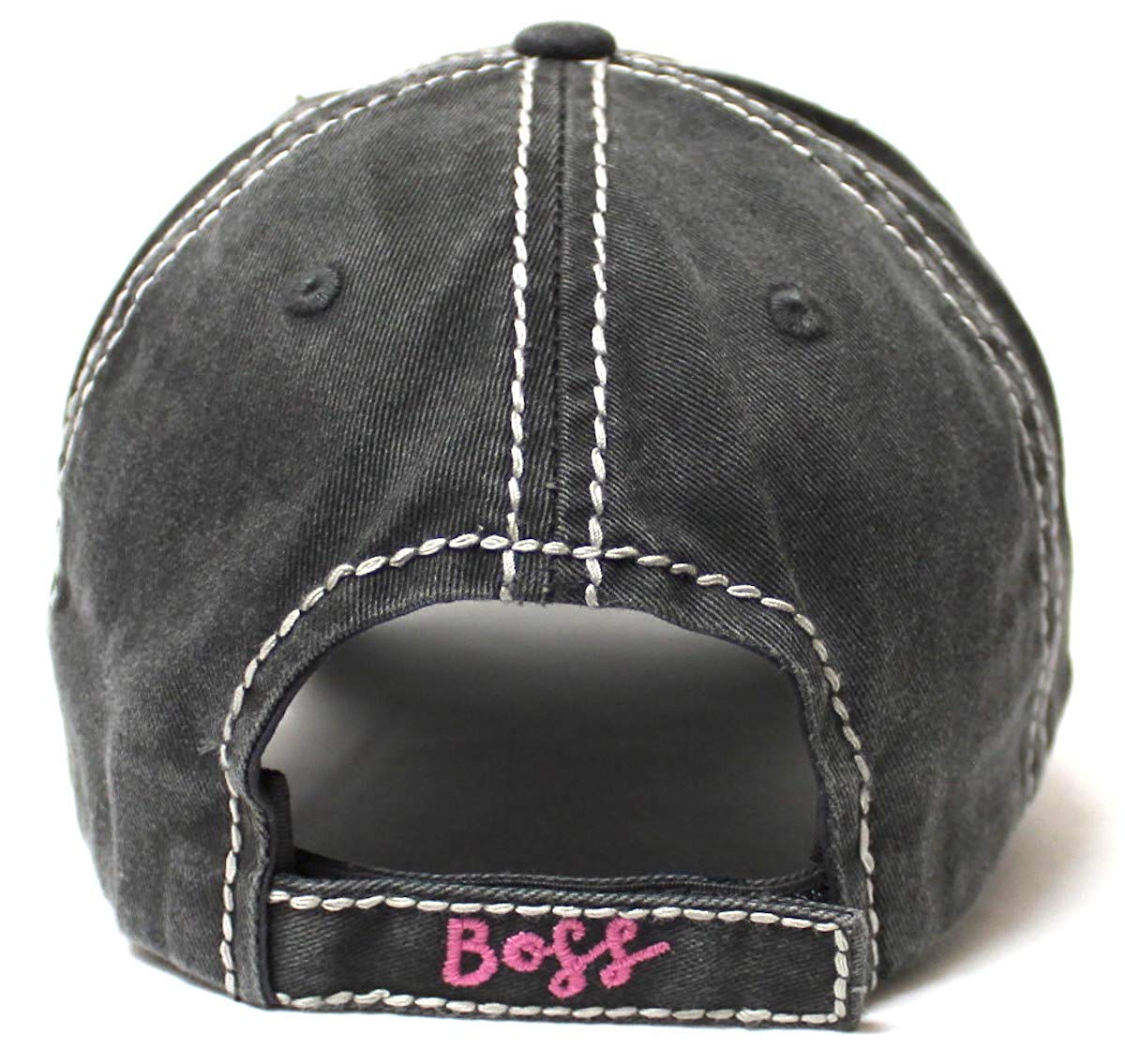 Women's Ballcap Wife, Mom, Boss Patch Embroidery Vintage Hat, Graphite Black - Caps 'N Vintage 